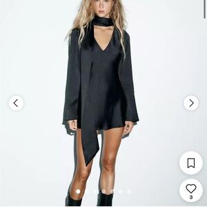 Zara Satin Black V-Neck Scarf Dress